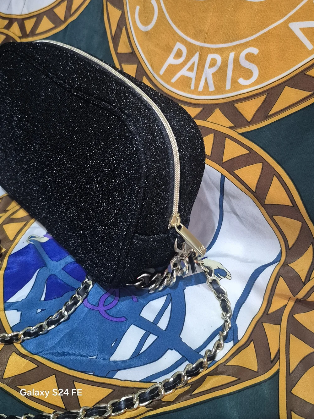 CHANEL Black Glitter Chain Crossbody Bag